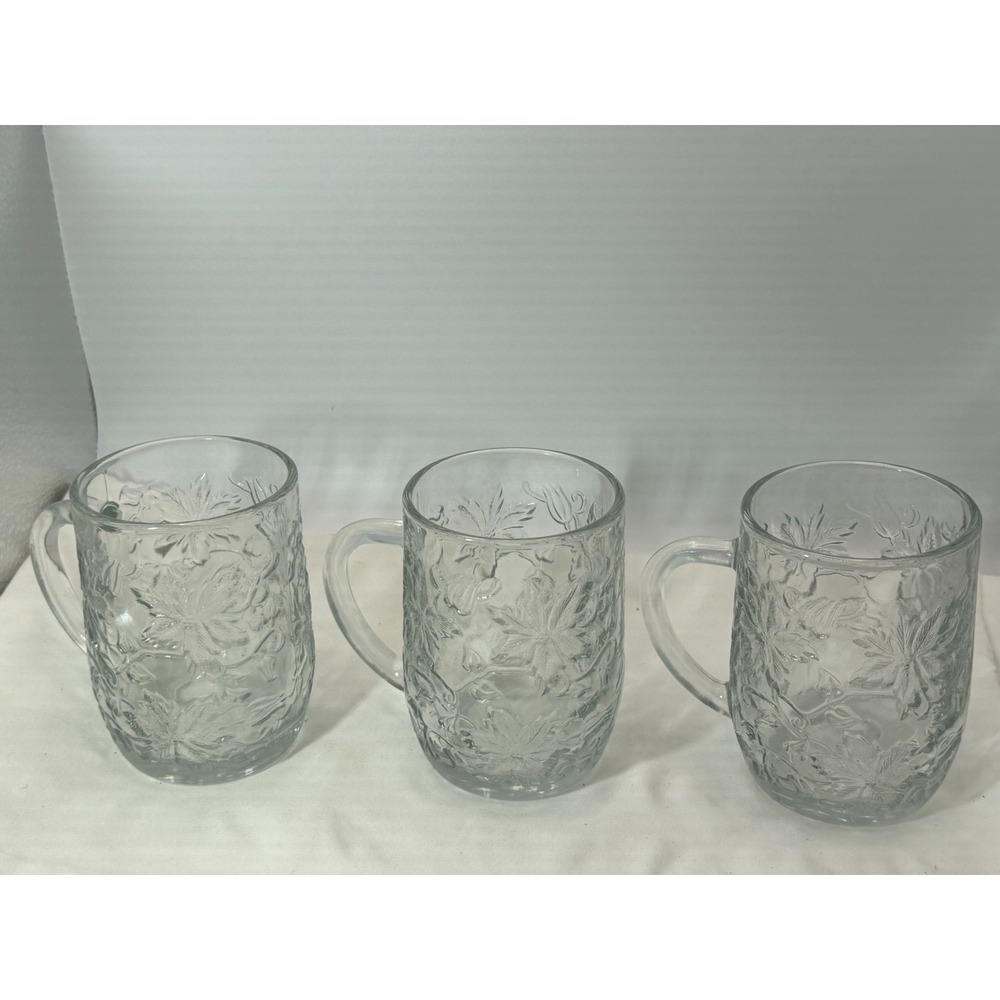 Vintage Princess House Fantasia Clear Glass Poinsettia Design Coffee Mug Cup